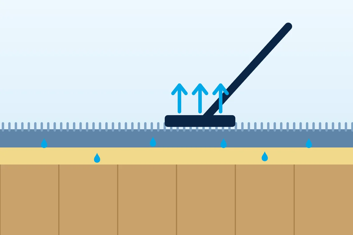 Illustration of an extraction tool pulling water from wet carpet and pad