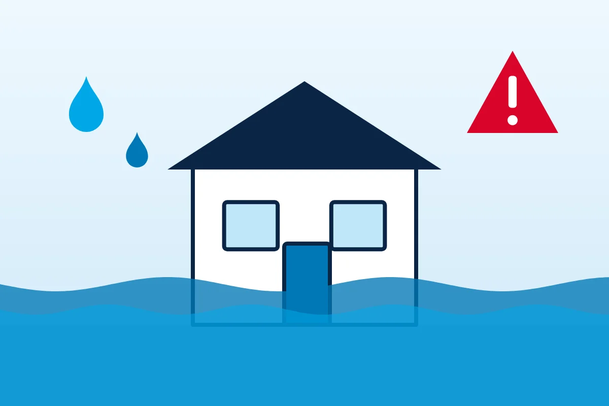 Illustration of a house with rising water, representing emergency water removal in Boulder, CO